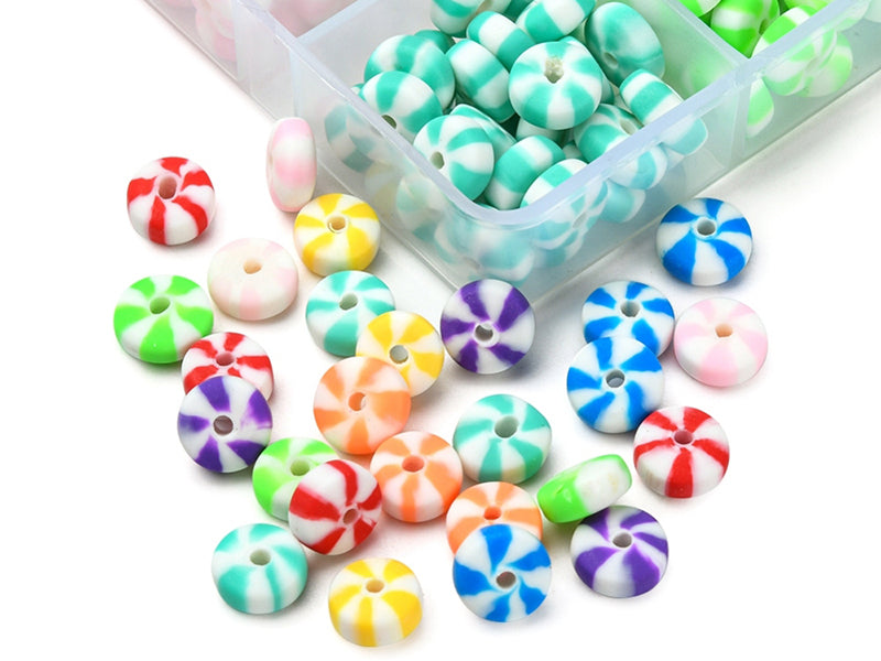 achat Boite de 8 couleurs de perles heishi épaisses rayées