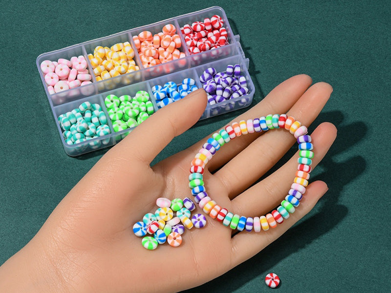 achat Boite de 8 couleurs de perles heishi épaisses rayées