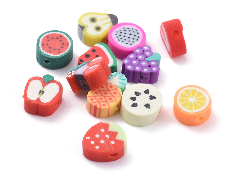 achat Boite de 12 compartiments de perles fruits en pâte polymère - Multicolore