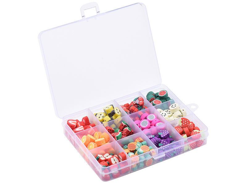 achat Boite de 12 compartiments de perles fruits en pâte polymère - Multicolore