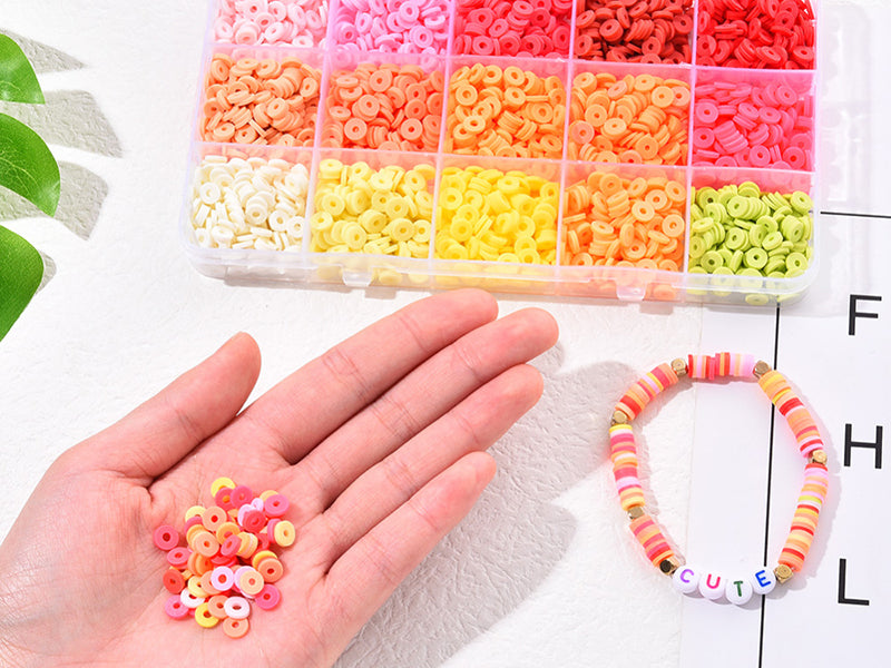 achat Boite de 15 couleurs de perles heishi - Couleurs chaudes