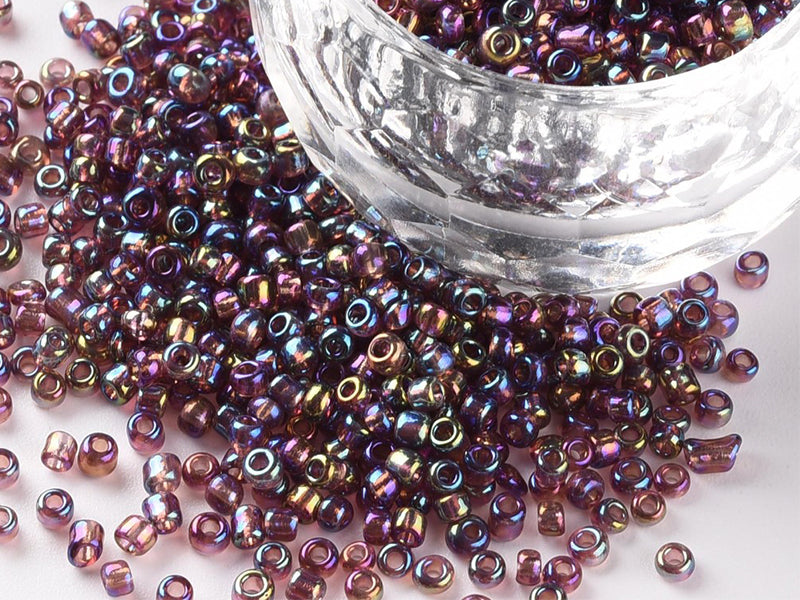 Achat Tube de 350 perles transparentes à inclusions colorées - violet parme