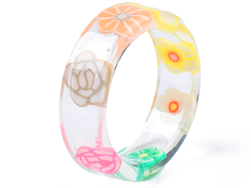Achat Bague en résine transparente - Fleur
