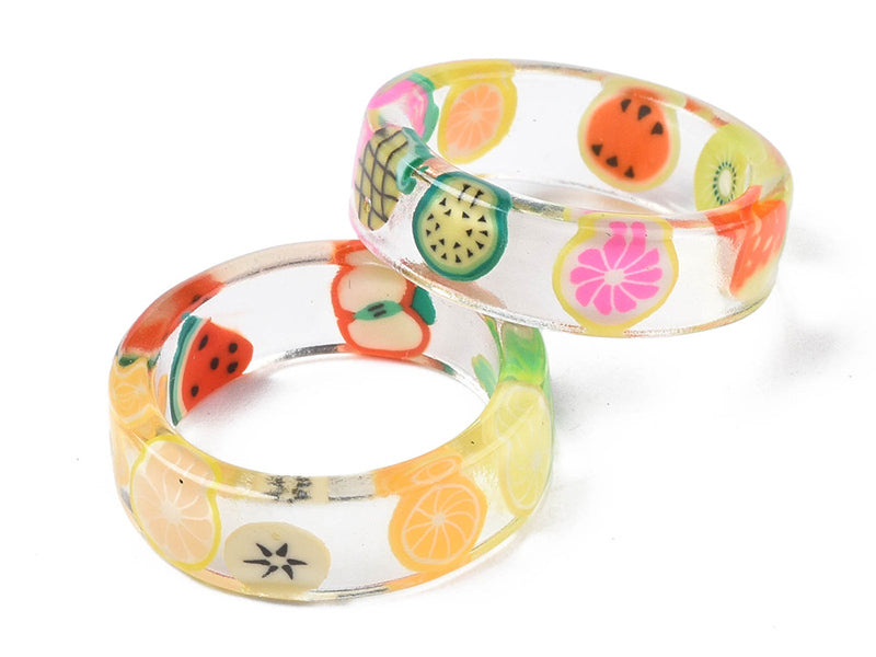 Achat Bague en résine transparente - Fruits