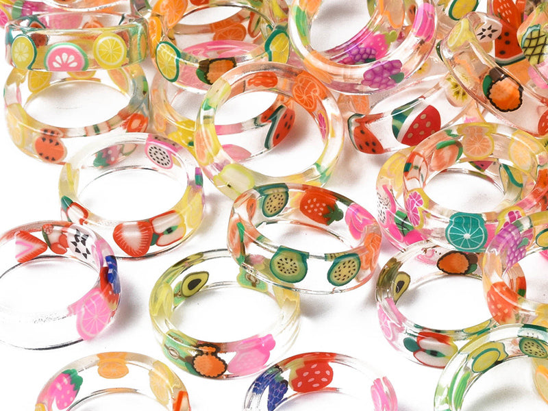 achat Bague en résine transparente - Fruits