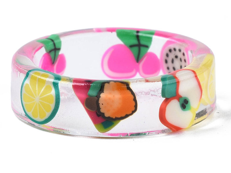 achat Bague en résine transparente - Fruits