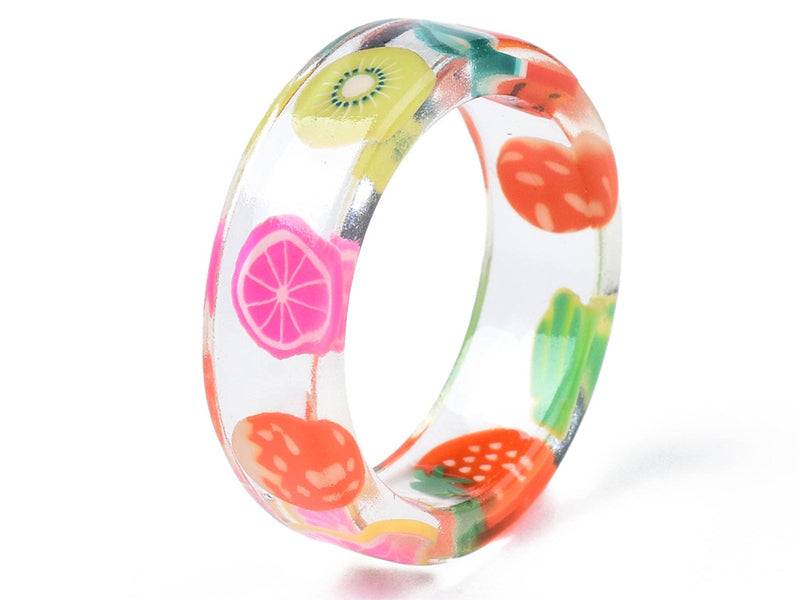 Achat Bague en résine transparente - Fruits