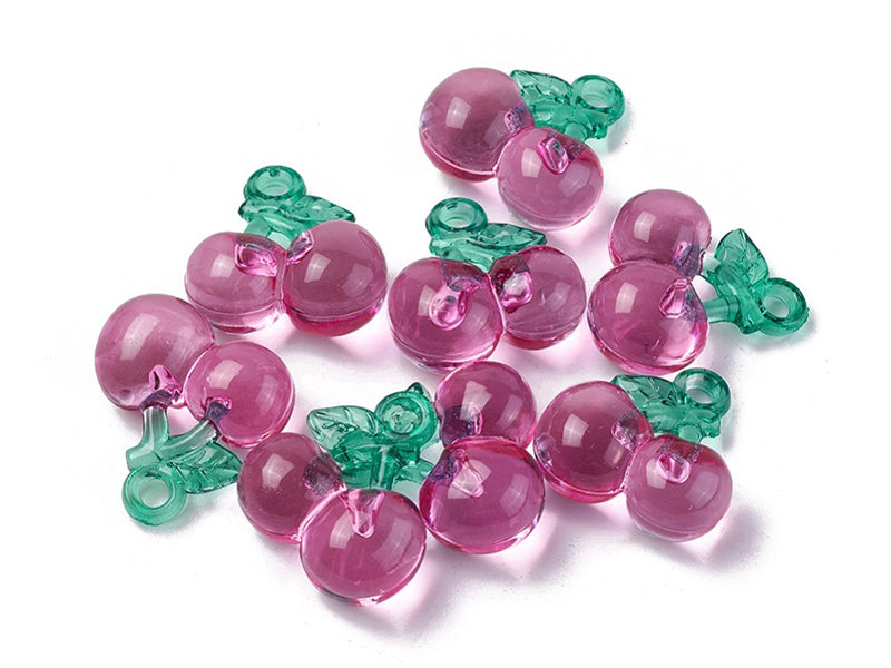 Achat Pendentif cerise en acrylique transparent - Rose et vert