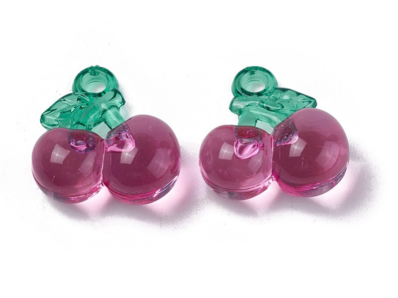 Achat Pendentif cerise en acrylique transparent - Rose et vert