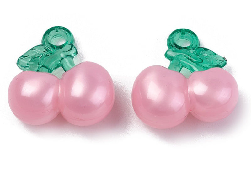 Achat Pendentif cerise en acrylique - Rose et vert