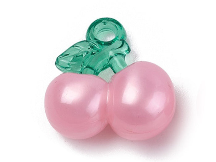 Achat Pendentif cerise en acrylique - Rose et vert
