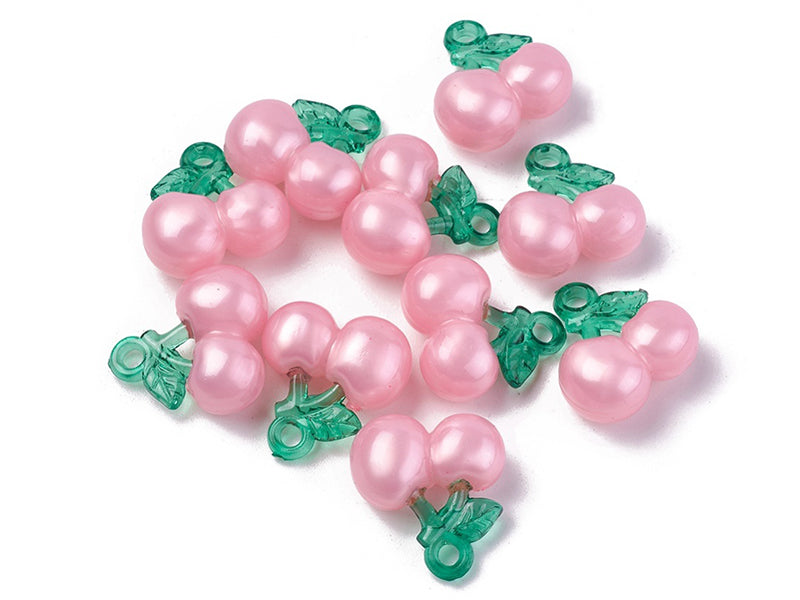 achat Pendentif cerise en acrylique - Rose et vert