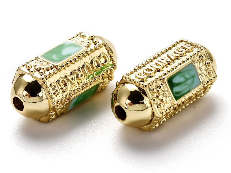Achat Perle rectangulaire style oriental courage - turquoise - Doré à l'or fin 18k - 20,5 mm