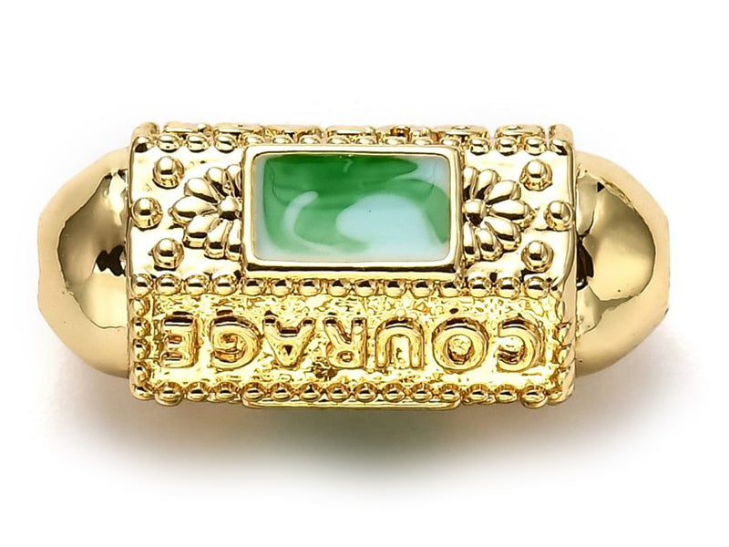 Achat Perle rectangulaire style oriental courage - turquoise - Doré à l'or fin 18k - 20,5 mm