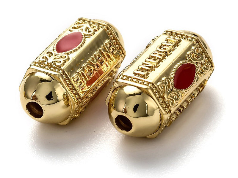 Achat Perle rectangulaire style oriental rouge - Doré à l'or fin 18k - 19 mm