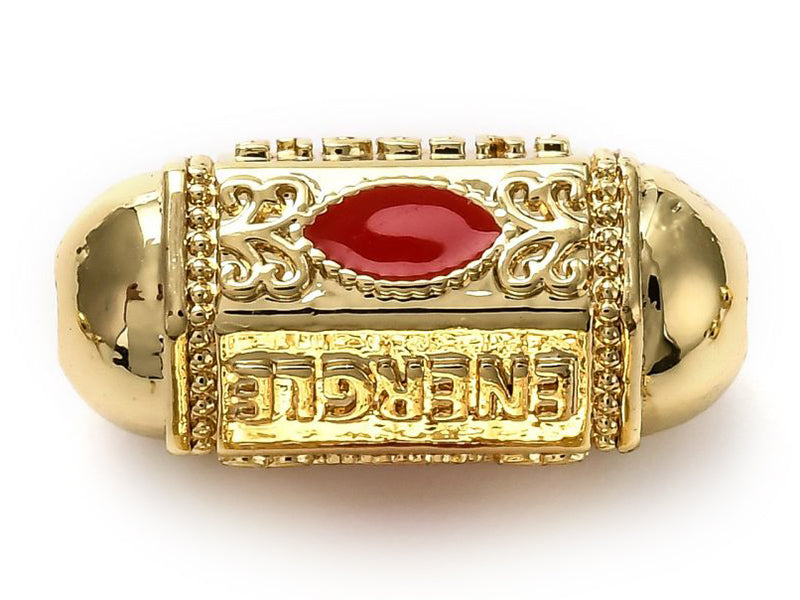 Achat Perle rectangulaire style oriental rouge - Doré à l'or fin 18k - 19 mm