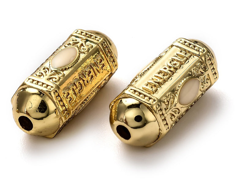 Achat Perle rectangulaire style oriental blanc - Doré à l'or fin 18k - 19 mm