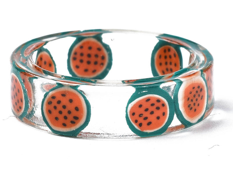 Achat Bague en résine transparente - Fruit aléatoire