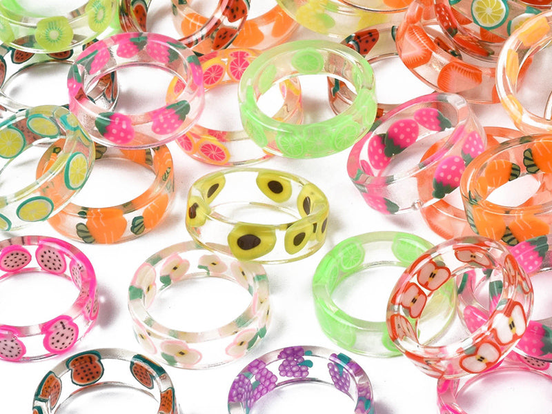 achat Bague en résine transparente - Fruit aléatoire