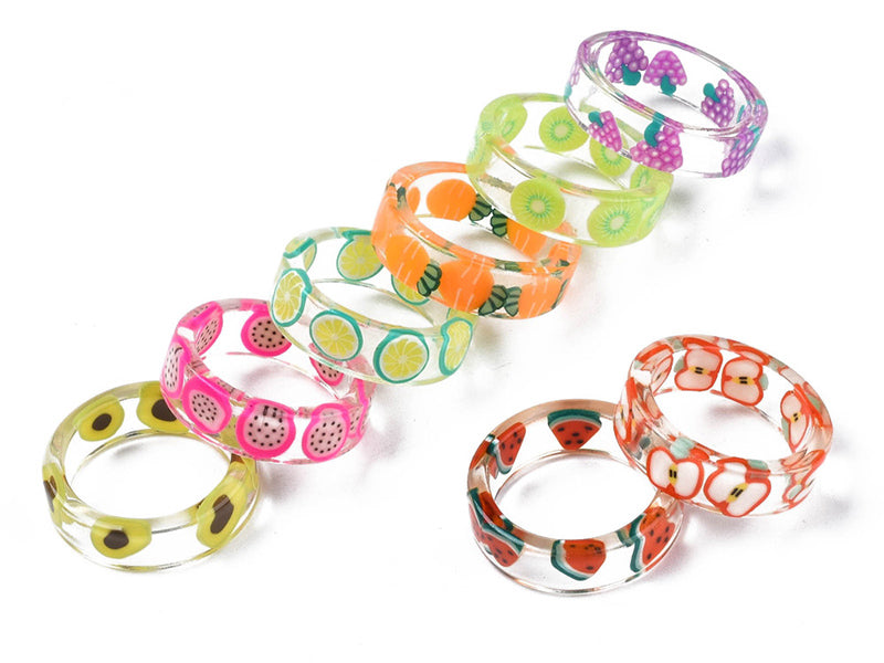 achat Bague en résine transparente - Fruit aléatoire