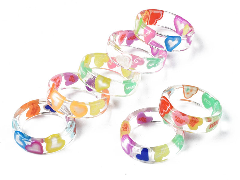 Achat Bague en résine transparente - Coeur multicolore
