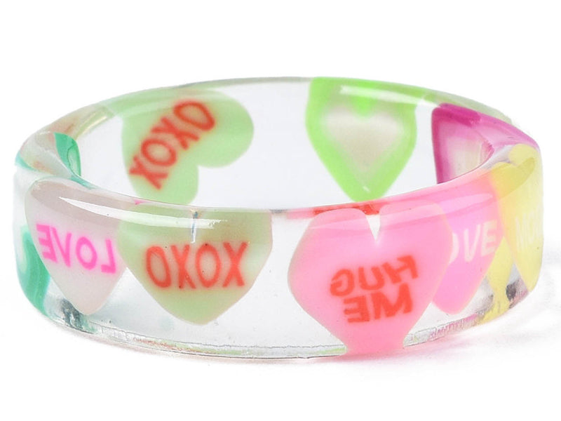 achat Bague en résine transparente - Coeur multicolore