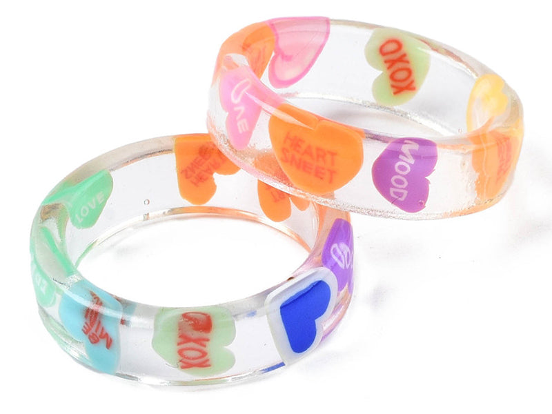 achat Bague en résine transparente - Coeur multicolore