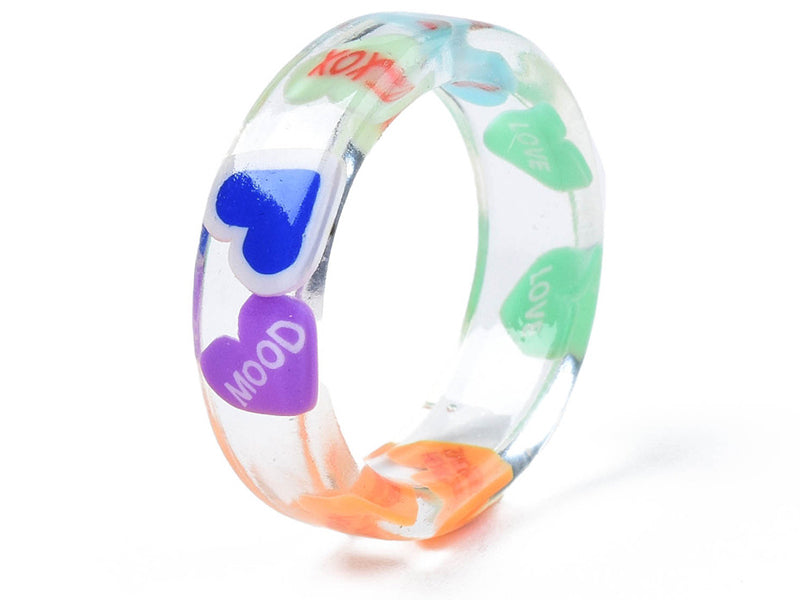 Achat Bague en résine transparente - Coeur multicolore