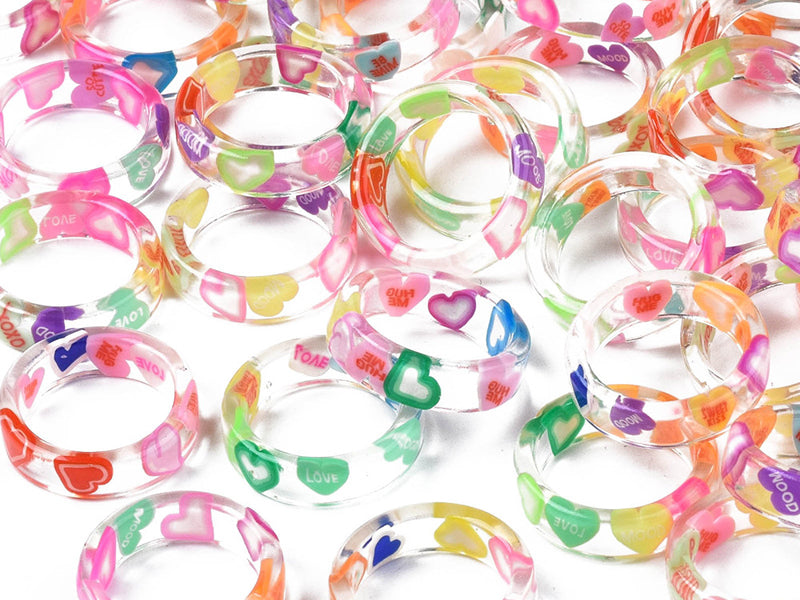 achat Bague en résine transparente - Coeur multicolore