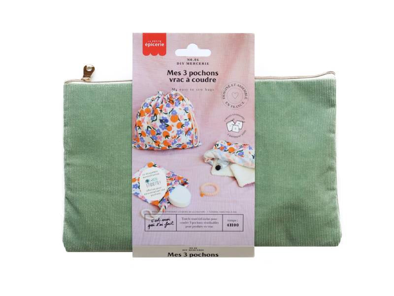 Achat Kit DIY Mercerie - Mes 3 pochons vrac à coudre tissu mandarine