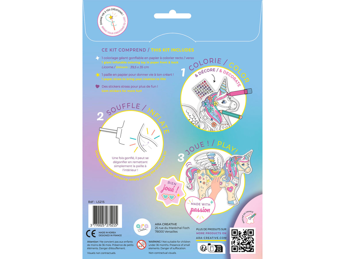 achat Coloriage gonflable Licorne géante - Ara Créative