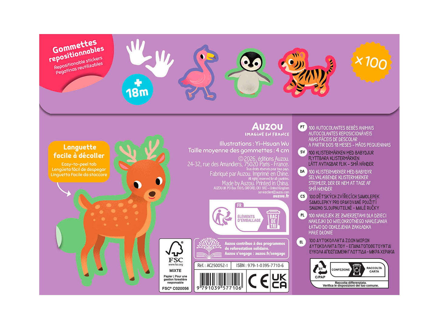 achat 100 Gommettes Bebe Animaux - Auzou