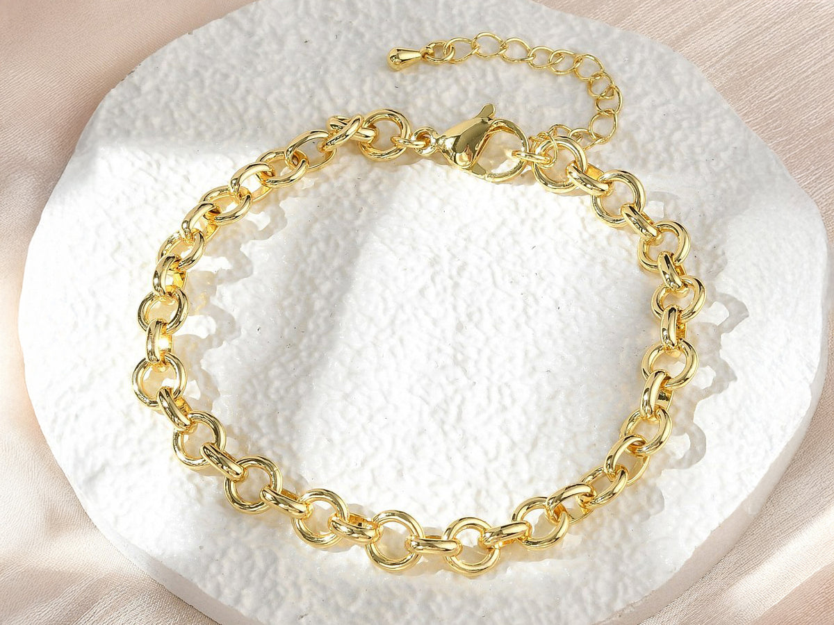 achat Bracelet chaîne maillons ronds 19,3 cm - laiton doré à l’or fin