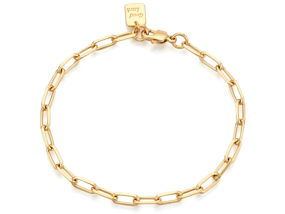 Achat Bracelet chaîne trombone médaille Good Luck 21,5 cm - laiton doré à l’or fin