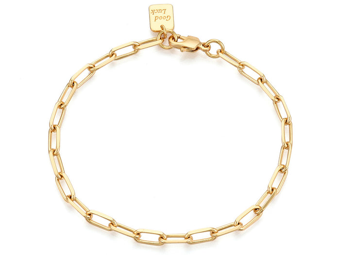 Achat Bracelet chaîne trombone médaille Good Luck 21,5 cm - laiton doré à l’or fin