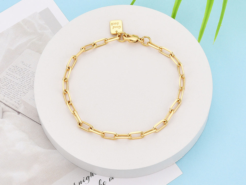 achat Bracelet chaîne trombone médaille Good Luck 21,5 cm - laiton doré à l’or fin