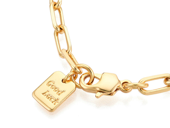 Achat Bracelet chaîne trombone médaille Good Luck 21,5 cm - laiton doré à l’or fin