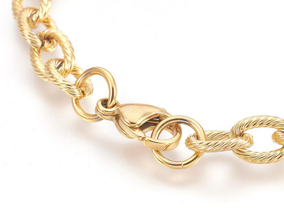 achat Bracelet chaîne texturée 21,4 cm - acier inoxydable 304 doré