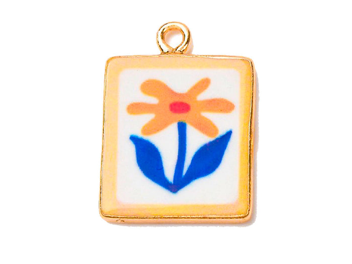 Achat Breloque Médaillon fleur émaillée vintage