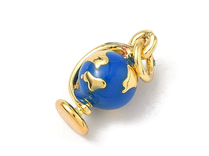 Achat Breloque Globe Terrestre Émaillé Bleu et Doré à l'Or Fin 18K