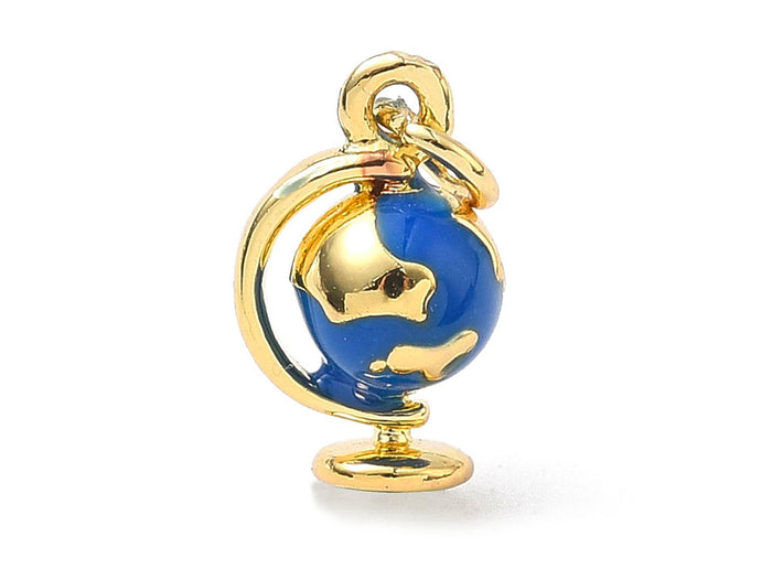 Achat Breloque Globe Terrestre Émaillé Bleu et Doré à l'Or Fin 18K
