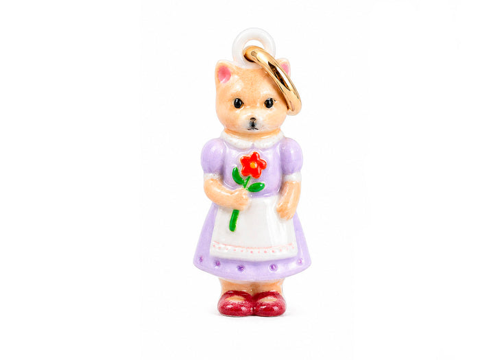 Achat Breloque Chat en robe émaillé et doré à l'or fin