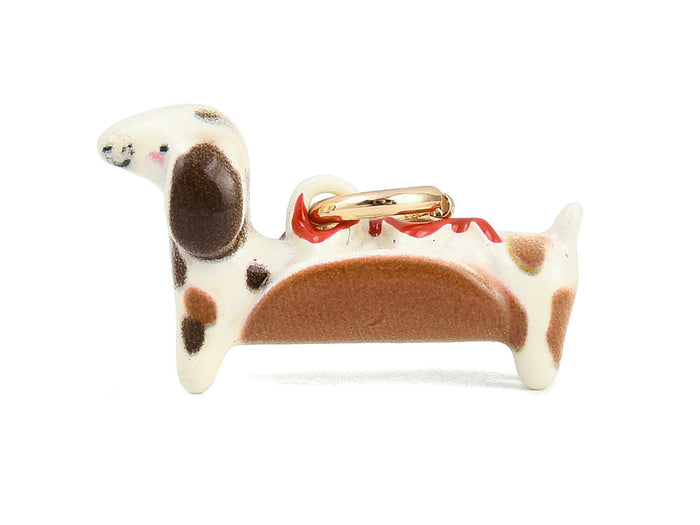 Achat Breloque Chien Hot Dog émail et or 18k