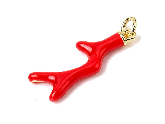 Achat Breloque corail en émail rouge doré à l'or fin
