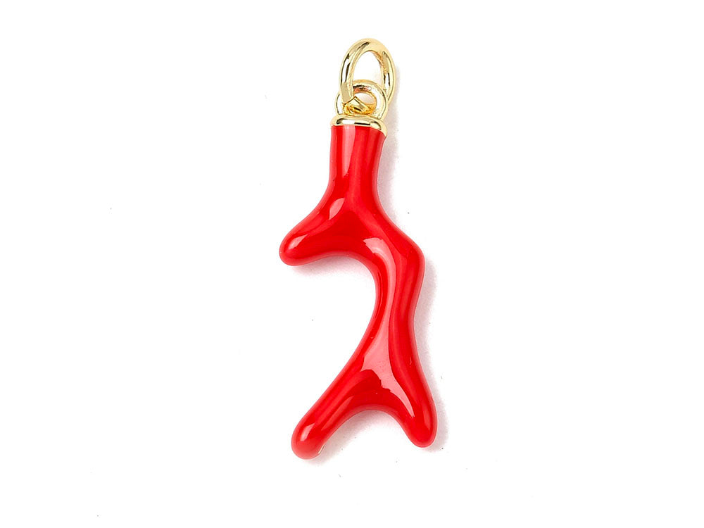 achat Breloque corail en émail rouge doré à l'or fin