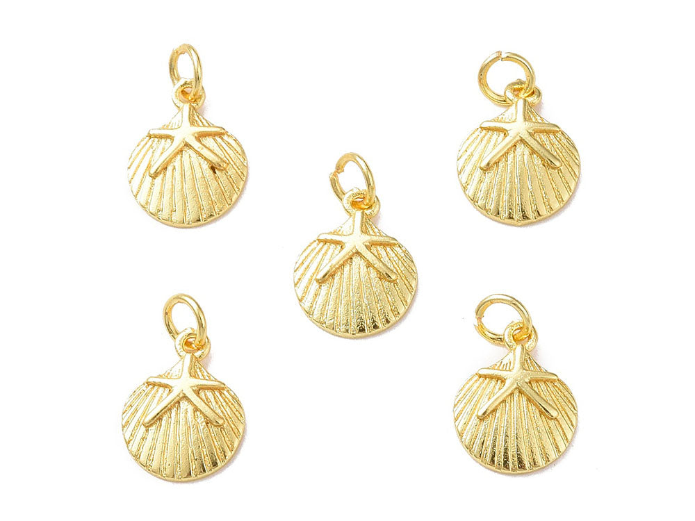 achat Breloque coquillage avec étoile de mer doré or fin 18k