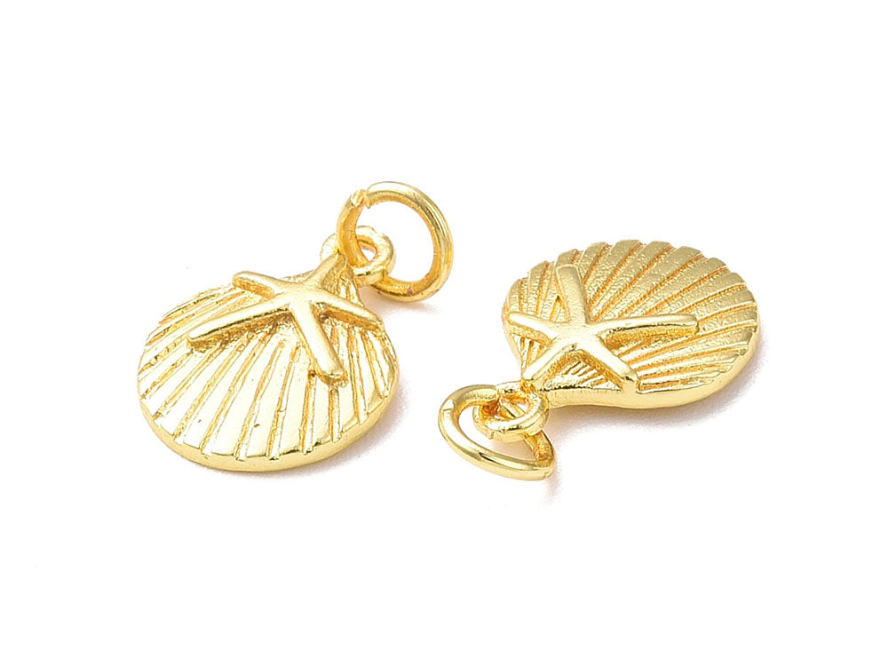 achat Breloque coquillage avec étoile de mer doré or fin 18k
