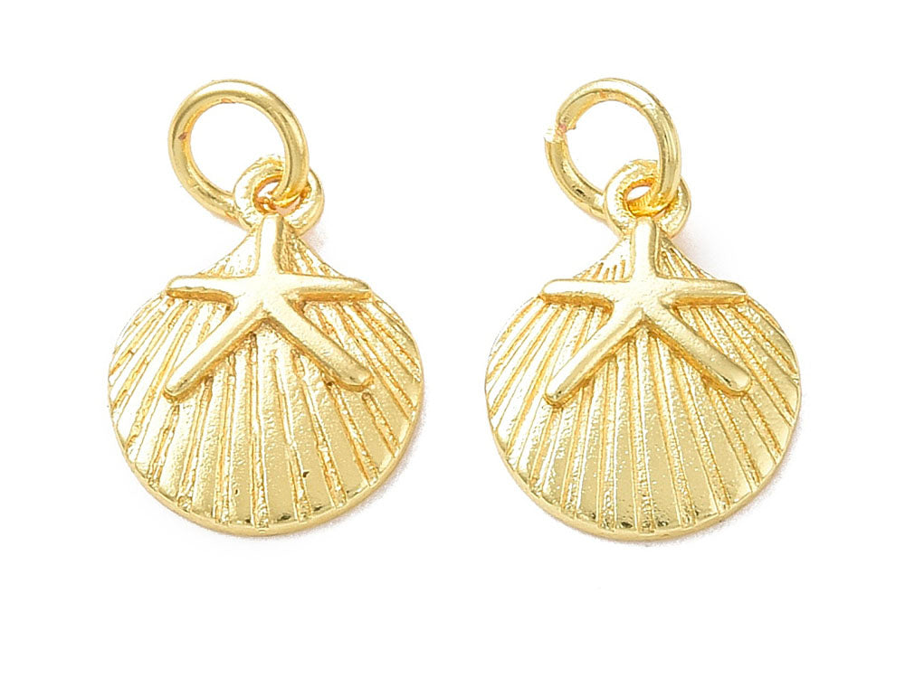 achat Breloque coquillage avec étoile de mer doré or fin 18k