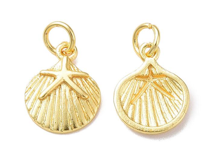 Achat Breloque coquillage avec étoile de mer doré or fin 18k