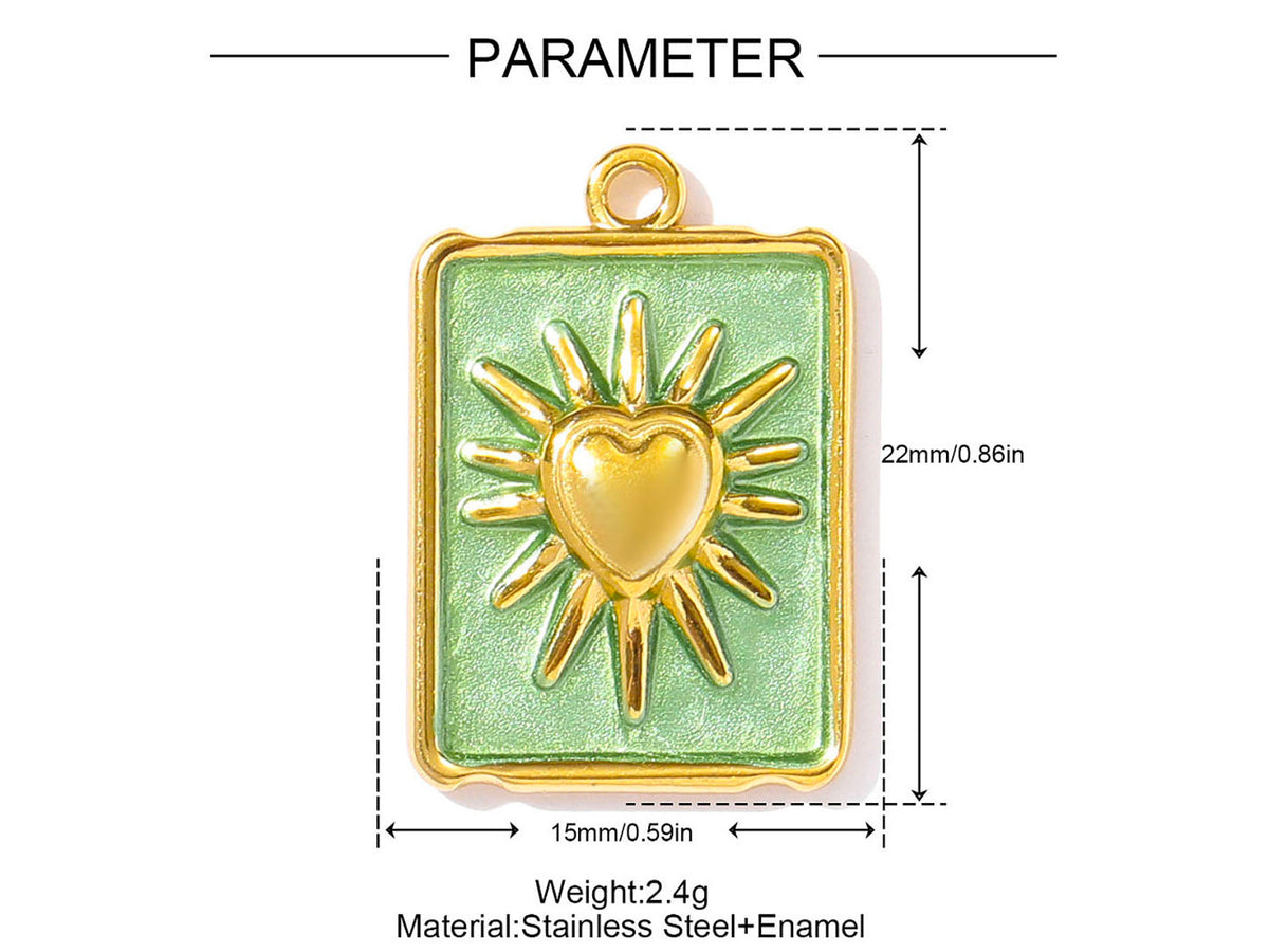 achat Breloque médaille rectangle avec cœur ex-voto vert d'eau doré à l'or fin